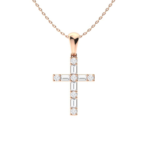 Payoda Natural Diamond Rose Gold 4 Prong Cross Pendant Necklace