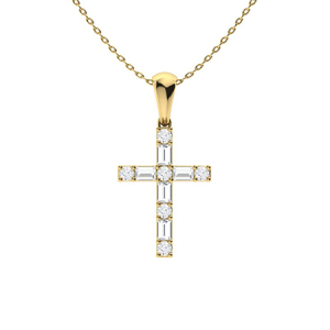 Payoda Natural Diamond Yellow Gold 4 Prong Cross Pendants Necklaces