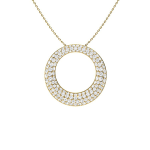 Pholma Natural Diamond Yellow Gold Pave Set Circle Pendants Necklaces