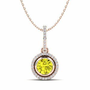 Tinble Rose Gold Bezel Set Yellow Diamond Pendants Necklaces