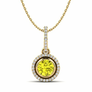 Tinble Gold Bezel Set Yellow Diamond Pendants Necklaces