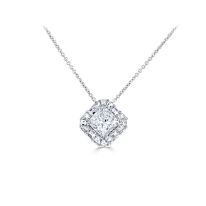 Taresa 0.50 - 1.50 Carat Natural Diamond Princess cut 4 Claw Set  Halo Pendant Necklaces