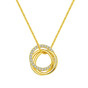 Petrine Natural Diamond Yellow Gold Pave Set Circle Pendants Necklaces