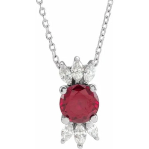 Phoolan Natural Ruby Silver 4 Prong  Necklaces