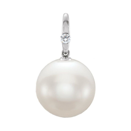 12.00 MM Round Fresh Water Pearl And Natural Diamond Set Pendant