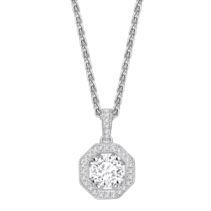 Tesia Natural Diamond 4 Prong Halo Pendant Necklaces