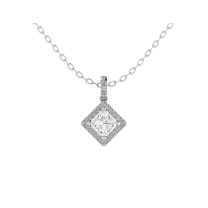 Tesslyn Natural Diamond 4 Prong Halo Pendant Necklaces