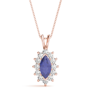 Halo Pendant Blue Sapphire Rose Gold 