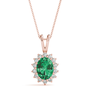 Vanessah Emerald Rose Gold Prong Set Halo Pendant Necklace