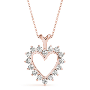 Natural Diamond Rose Gold Channel And Prong Set Heart Necklaces