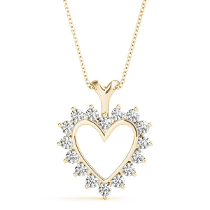 Natural Diamond Yellow Gold Channel And Prong Set Heart Necklaces