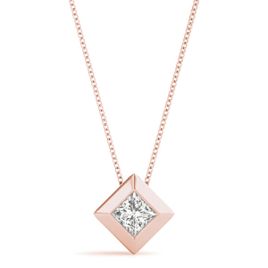 Richarede Natural Diamond Rose Gold Bezel Set Solitaire Pendant Necklaces