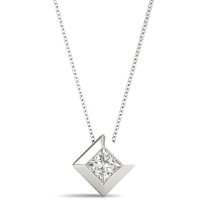 Richarede 0.10 - 3.00 Carat Natural Diamond Princess cut Bezel Set  Solitaire Pendant Necklaces