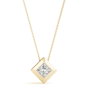 Richarede Natural Diamond Yellow Gold Bezel Set Solitaire Pendant Necklaces