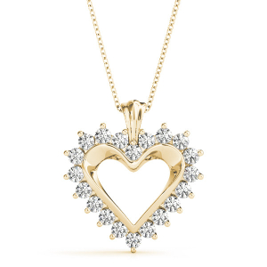 Jessica Natural Diamond Yellow Gold Prong Set Heart Necklaces