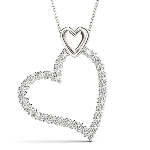 Natural Diamond Silver Shared Prong Heart Necklaces