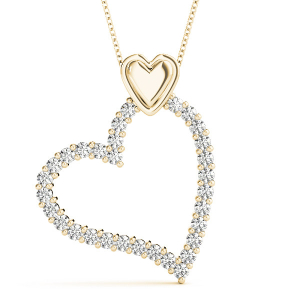 Natural Diamond Yellow Gold Shared Prong Heart Necklaces