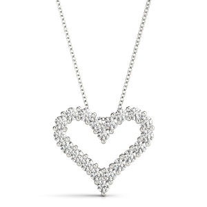 Natural Diamond Silver Shared Prong Heart Necklaces