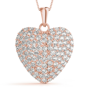 Natural Diamond Rose Gold Pave Set Heart Necklaces