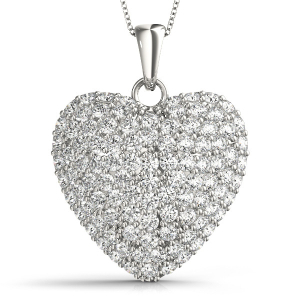 Natural Diamond Silver Pave Set Heart Necklaces