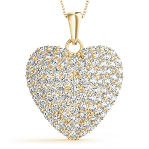 Natural Diamond Yellow Gold Pave Set Heart Necklaces