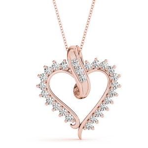 Renata Natural Diamond Rose Gold Channel And Prong Set Heart Necklaces