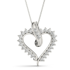 Renata Natural Diamond Round cut Channel And Prong Set Heart Necklaces