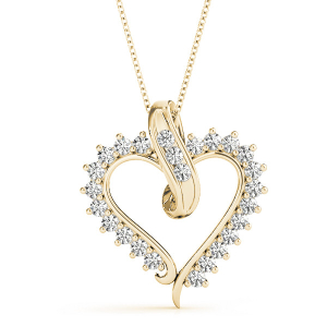 Renata Natural Diamond Yellow Gold Channel And Prong Set Heart Necklaces