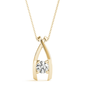 Riliegh Natural Diamond Yellow Gold 4 Prong Solitaire Pendant Necklaces