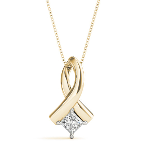 Rinselet Natural Diamond Yellow Gold 4 Prong Solitaire Pendant Necklaces