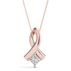 Rinselet Natural Diamond Rose Gold 4 Prong Solitaire Pendant Necklaces