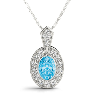 Tiyana Aquamarine Rose Gold Bezel Set Halo Pendant Necklace