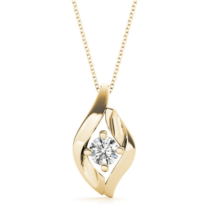 Risica Natural Diamond Yellow Gold 4 Prong Solitaire Pendant Necklaces