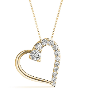 Natural Diamond Yellow Gold 4 Prong Heart Necklaces