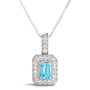 Halo Pendant Aquamarine Yellow Gold 