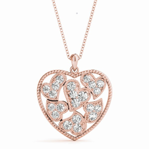 Lizzy Natural Diamond Rose Gold 4 Prong Heart Necklaces