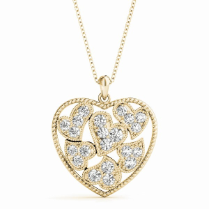 Lizzy Natural Diamond Yellow Gold 4 Prong Heart Necklaces