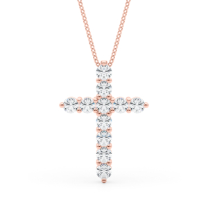 Venna Natural Diamond Rose Gold Shared Prong Cross Pendant Necklace