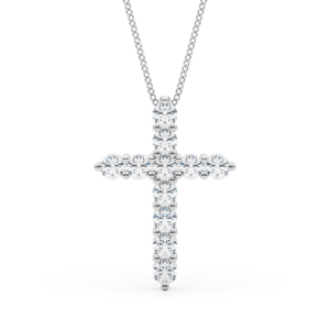 Venna Natural Diamond Round cut Shared Prong  Cross Pendant Necklace