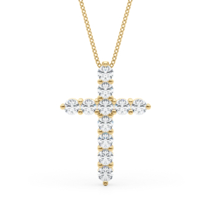 Venna Natural Diamond Yellow Gold Shared Prong Cross Pendant Necklace