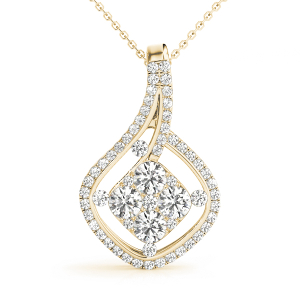 Leaner  Lab-Created Diamond Yellow Gold Prong Set Cluster Pendant Necklace