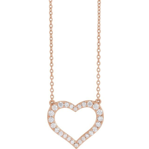 Prascovia Natural Diamond Rose Gold Pave Set Heart Necklaces