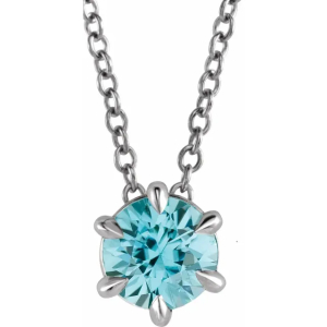 Rowana Aquamarine 6 Prong Solitaire Pendant Necklace