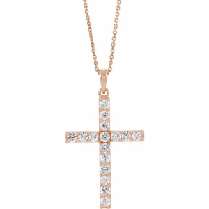 Natural Diamond Rose Gold 4 Prong Cross Pendants Necklaces