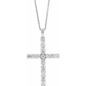 Natural Diamond Platinum 4 Prong Cross Pendants Necklaces