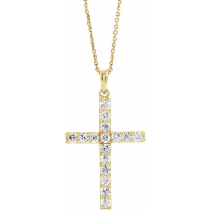 Bemina Natural Diamond Yellow Gold 4 Prong Cross Pendant Necklace