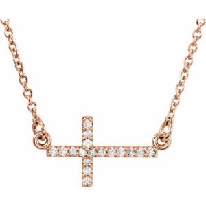 Jenithra Natural Diamond Rose Gold 4 Prong Cross Pendant Necklace