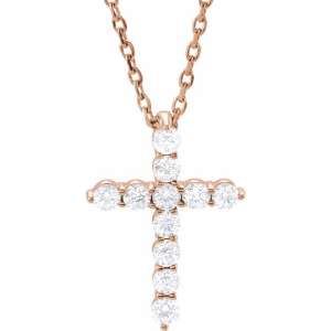 Natural Diamond Rose Gold Prong Set Cross Pendants Necklaces