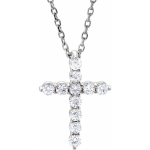 Daniella Natural Diamond Round cut Prong Set  Cross Pendant Necklace