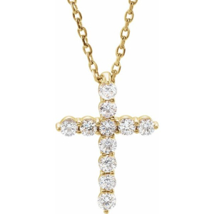 Natural Diamond Yellow Gold Prong Set Cross Pendants Necklaces